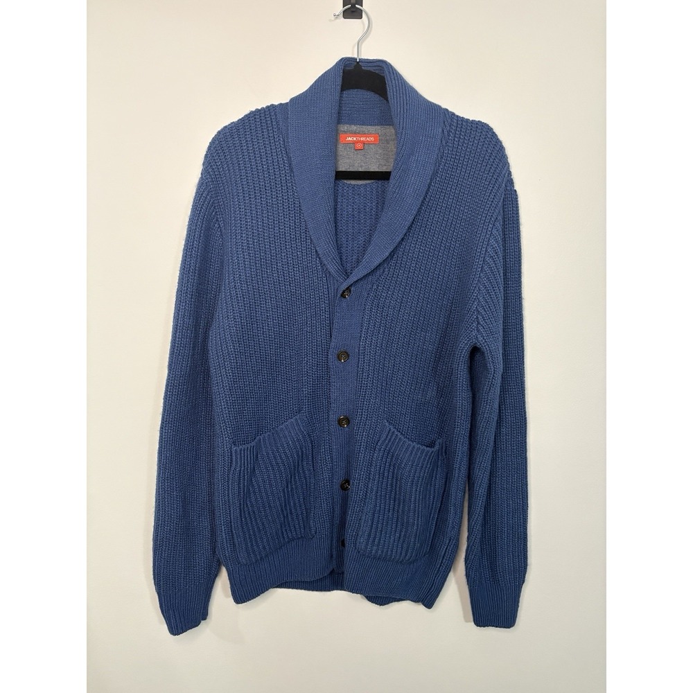 Jack Threads Cardigan Sweater Shawl Button Front Blue 100% Cotton Retro Medium